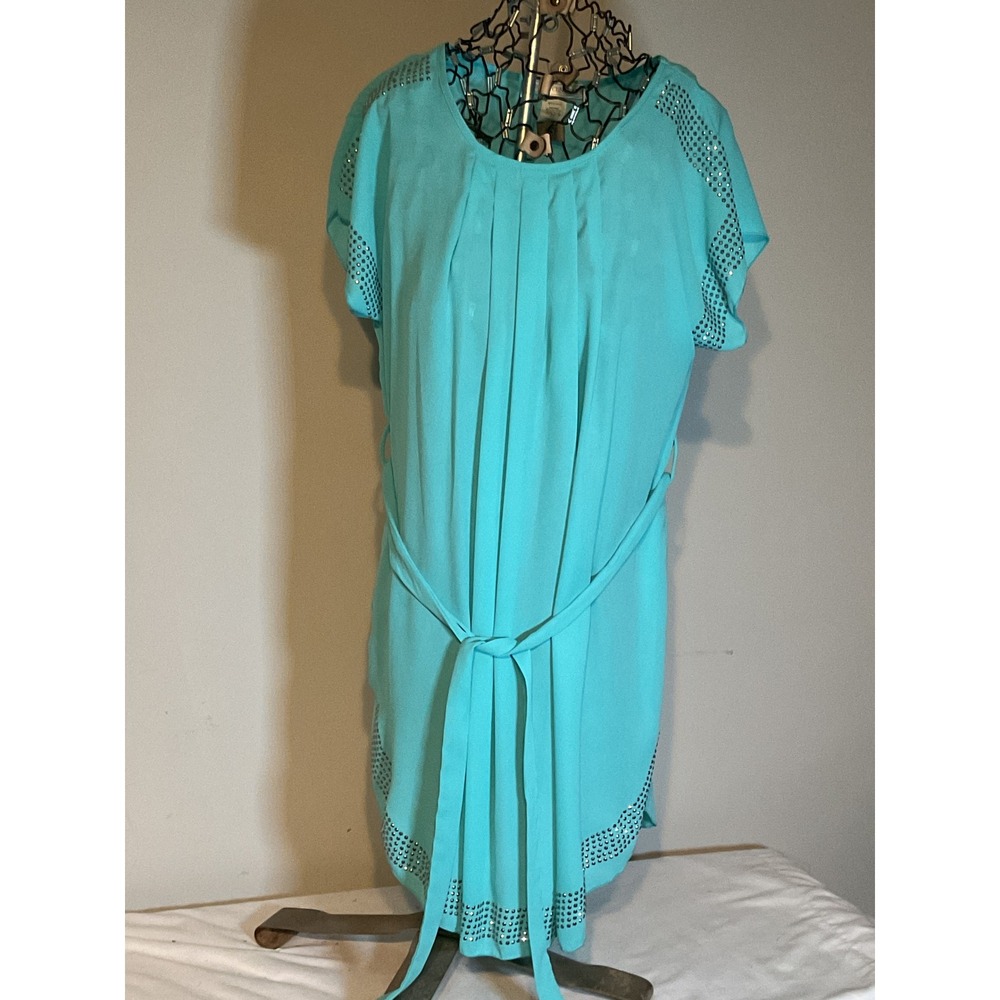 Body Central Turquoise Studded‎ Pleated Shift Dress NWT Teal Blue Small 2460
